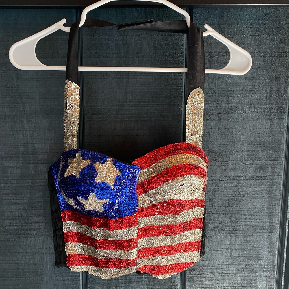 NEW sequined American flag crop top [zip front]